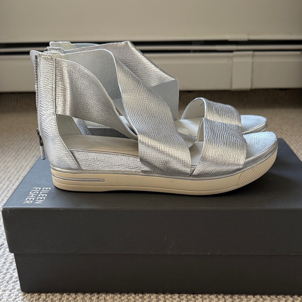 Eileen Fisher Metallic Silver Sandals